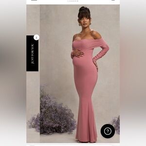 Club L London - blush pink maternity ruched mesh Bardot maxi dress